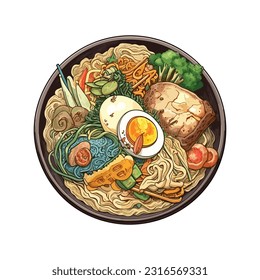 ramen noodle in a bowl isolated on white illustration design vector. Japanese Food illustration.