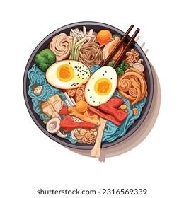 ramen noodle in a bowl isolated on white illustration design vector. Japanese Food illustration.