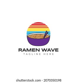 ramen noodle bowl retrowave hipster vintage logo vector icon illustration isolated on white background