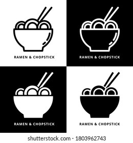 Ramen Noodle Bowl Symbol Logo Illustration. Japanese Food Ramen Restaurant Vector Icon Line And Glyph