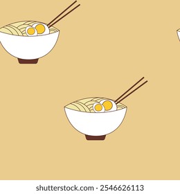 Ramen Noodle Bowls Seamless Pattern