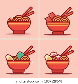 ramen noodle cartoon illustration with seaweed egg and meat vector