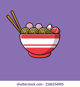 Ilustración del icono del vector de caricaturas de fideos Ramen. Concepto de dibujo plano de objeto alimentario