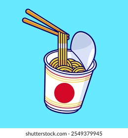 Fideos de Ramen con el icono del Vector de la historieta del palillo 
Ilustración. Concepto de icono de objeto de comida Premium aislado 
Vector. Estilo plano de la historieta 