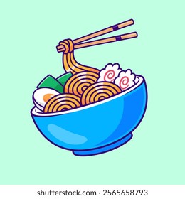 Ramen Noodle With Chopstick Cartoon Vector Icon 
Illustration. Food Object Icon Concept Isolated Premium 
Vector. Flat Cartoon Style 