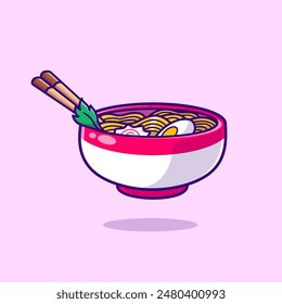 Ramen Noodle With Chopstick Floating Cartoon Vector Icon Illustration. Food Object Icon Concept Isolated Premium Vector. Flat Cartoon Style