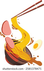 ramen noodle with chopsticks isolated cartoon vector. Asianfood illustration.