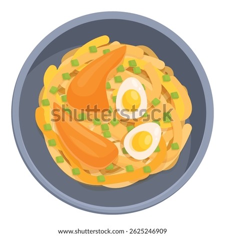 Ramen noodle dish served on a plate with boiled eggs and sliced chicken, garnished with green onions