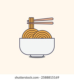 Ramen noodle egg and meat with chopstick icon vector cartoon illustration