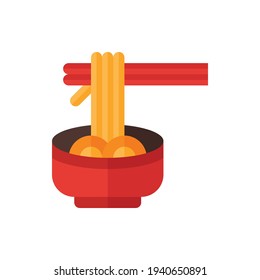Ramen, Noodle Flat Icon Logo Illustration Vector Isolated. Fast Food and Restaurant Icon-Set. Suitable for Web Design, Logo, App, and Upscale Your Business.