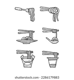 ramen and noodle handrawn doodle illustrations vector set