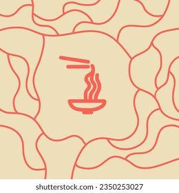 Ramen noodle icon with red lines, asian food ornament for wall art