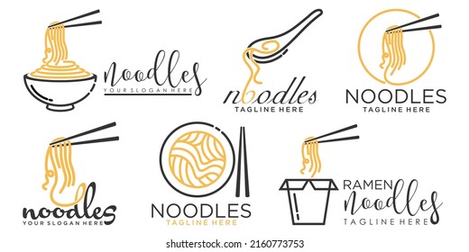 Ramen noodle icon set logo design vector