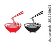 Ramen Noodle Icon, Ramen Noodle Vector Image, Asian Noodle Ramen Cartoon, Noodle Logo.