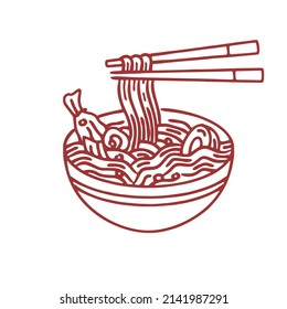 ramen noodle illustration in line ink style design