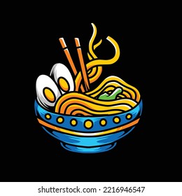 Ramen noodle illustration vector design with egg toping, can be used for merch, t-shirt design, poster, etc