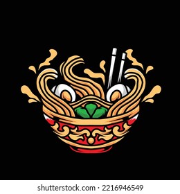 Ramen noodle illustration vector design with egg toping, can be used for merch, t-shirt design, poster, etc