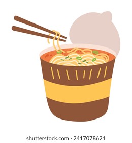 Ramen noodle instant cup with chopsticks