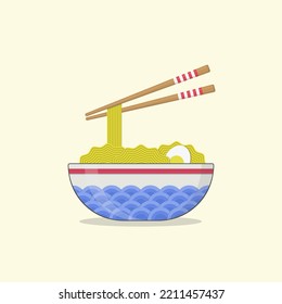 Ramen Noodle, japanese food cartoon illustration vector.