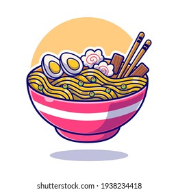 Ramen Noodle Japanese Food Vector Flat Illustration. Ramen Noodle Logo Concept. Flat Cartoon Style