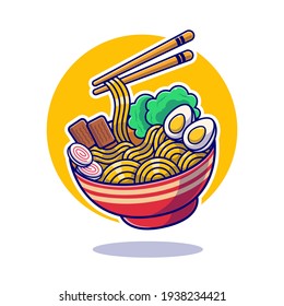 Ilustración plana de vectores de comida japonesa de fideos Ramen. Concepto del logotipo de fideos Ramen. Estilo de dibujo plano