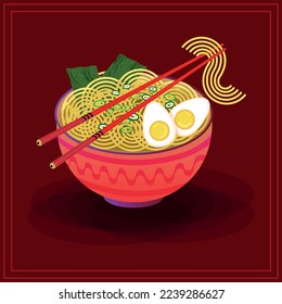 Ramen Noodle Japanese Food Vector Illustration. Ramen Noodle Logo Concept.
