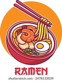 Ramen Noodle Japanese Food Vector Flat Illustration. Ramen Noodle Logo Concept. Flat Cartoon Style