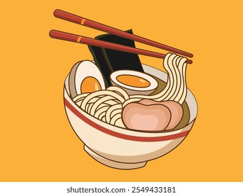 Ramen Noodle Japanese Food Vector Flat Illustration. Ramen Noodle Logo Concept. Flat Cartoon Style