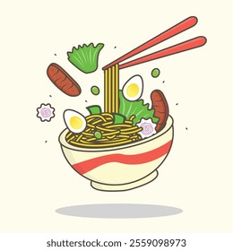 Ramen Noodle Japanese Food Vector Flat Illustration. Logo Concept or Flat Cartoon Style