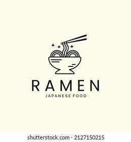 ramen noodle japanese minimalist line art logo icon template vector design