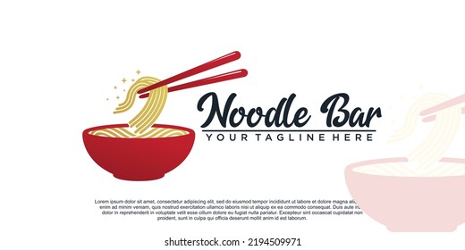 Ramen noodle logo design illustration for restaurant icon with creative element Premium Vector