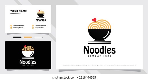 Ramen noodle logo design illustration with bowl icon and business card template