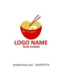 ramen noodle logo design with red bowl. design for restaurant template.