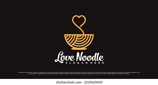 Ramen noodle logo design template with love element and modern concept