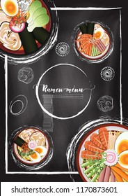 Ramen Noodle Menu With Chalkboard Background In Hand Draw Style