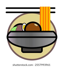 Ramen noodle. Noodles with eggs. Bowl with ramen. Vector illustration of cartoon logo icon