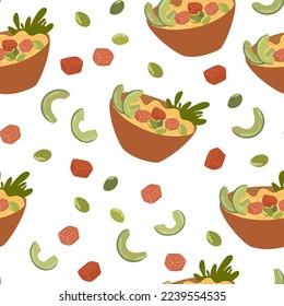 Ramen Noodle nahtloses Muster. asiatischer Lebensmittelhintergrund. Ideal für Restaurantcafé und gedruckte Menüs. Vektorhand zeichnet Cartoon-Illustration. 