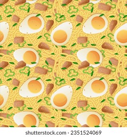 ramen noodle seamless pattern background. Stock vector illustration in flat simple style.