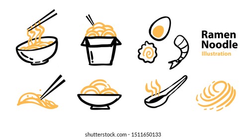 ramen noodle set menu on illustration