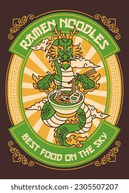 Ramen Noodle Shop Dragon Mascot Vintage Design