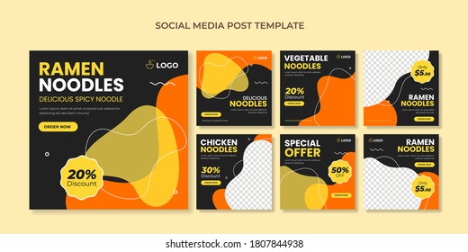 Ramen noodle social media post template. Food square banner for japanese restaurant