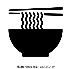 Sopa de fideos Ramen con palillos, icono de vector plano para aplicaciones de comida y sitios web