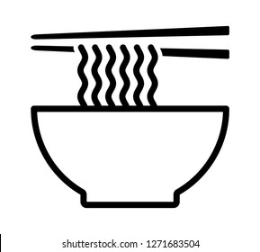 Ramen noodle soup bowl with chopsticks line art vector icon for food apps and websites