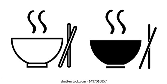 Ramen noodle soup bowl with chopsticks flat vector icon for food apps and websites