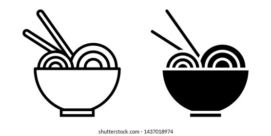 Ramen noodle soup bowl with chopsticks flat vector icon for food apps and websites