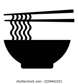 Ramen noodle soup bowl with chopsticks flat vector icon for food apps and websites