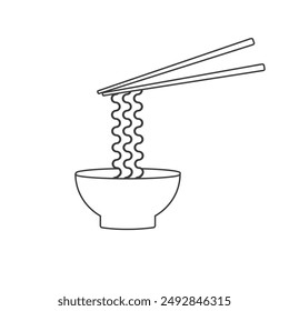 Ramen noodle soup bowl chopsticks line icon