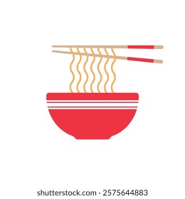 Ramen noodle soup bowl with chopsticks icon, colored noodle bowl with chopsticks vector icon for food apps and web