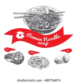 Ramen noodle soup illustration. Vector illustration of noodle soup