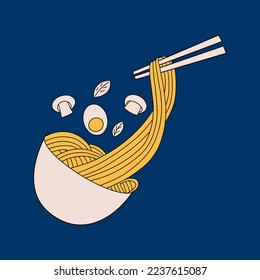 Ramen noodle soup. Japanese popular dish. Vector illustration